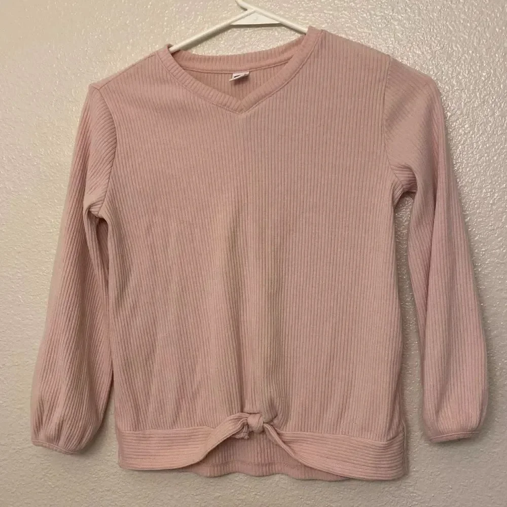 Old Navy pale pink cozy ribbed knit long sleeve Pullover Sweater Twisted Hem M 8